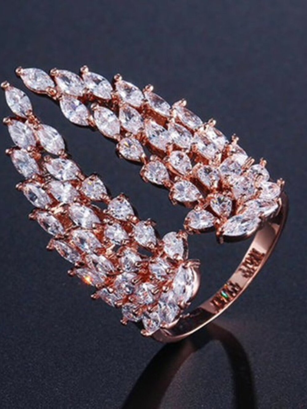 14K ROSE GOLD PLATED MICRO PAVED CZ RESIZABLE FEATHER ANGEL WING RING, WAAL1318